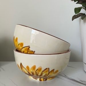 set of 2 hand painted sunflower garden ceramic bowls